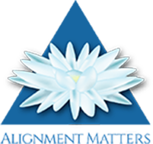 Alignment Matters logo, with a blue triangle background and a white lotus.
